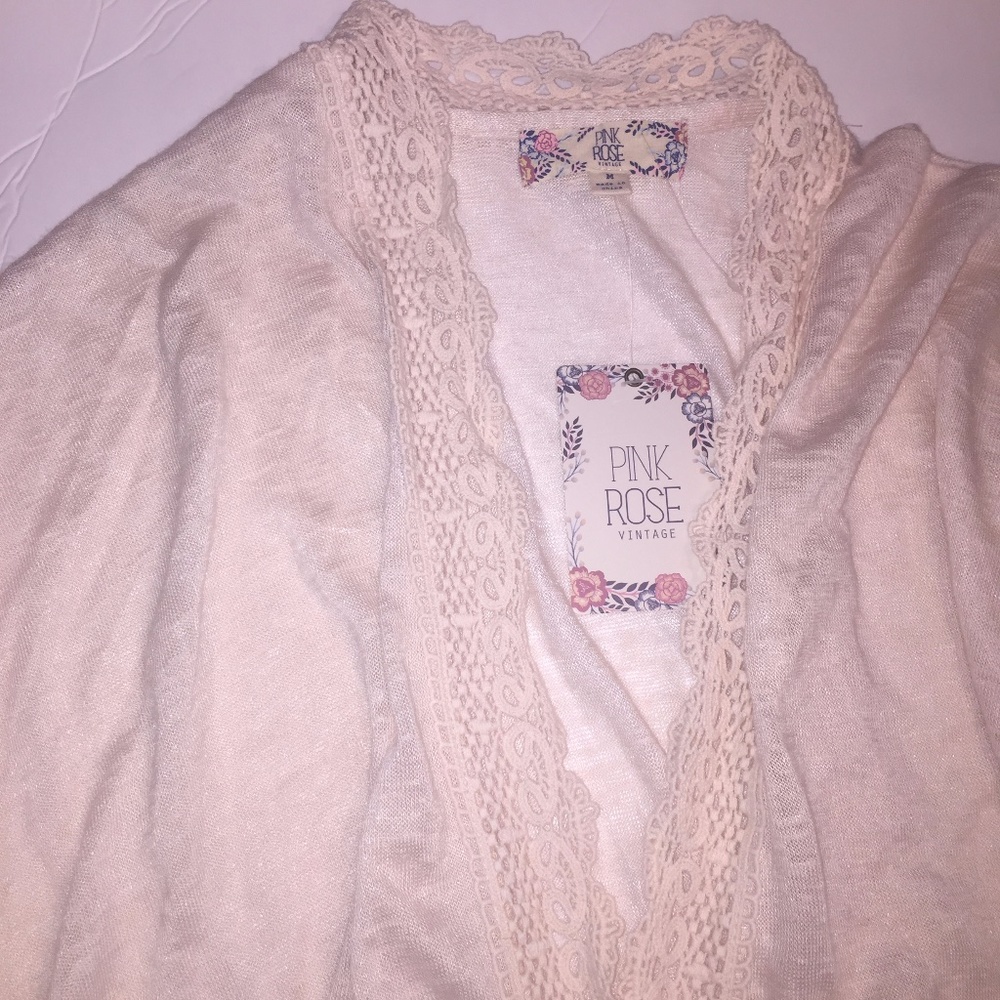 New Pink Rose Vintage Short Sleeve Cardigan